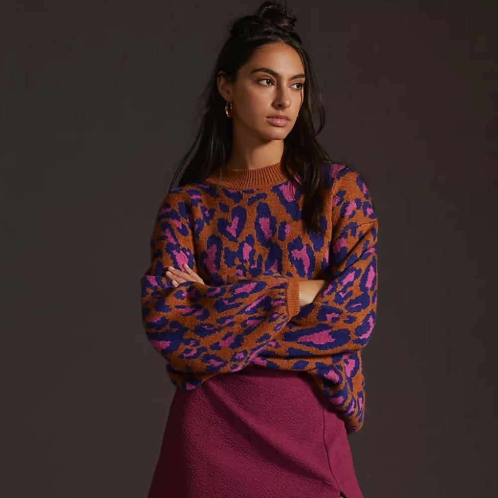 💜🖍️🛍️Farm Rio Leopard Pop Sweater. Size M. 💜🖍️🛍️